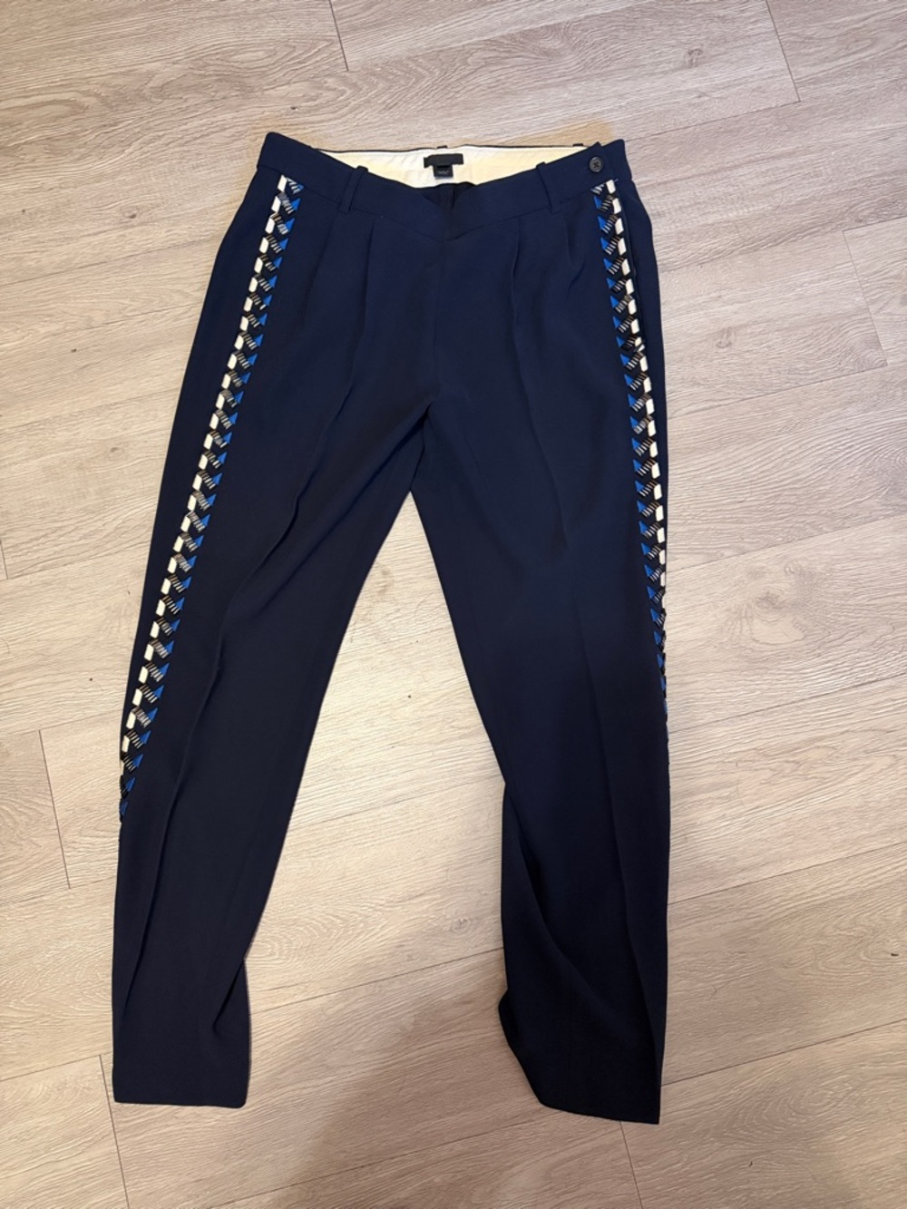 J. Crew Navy Trousers with Blue & Cream Braided Side Trim